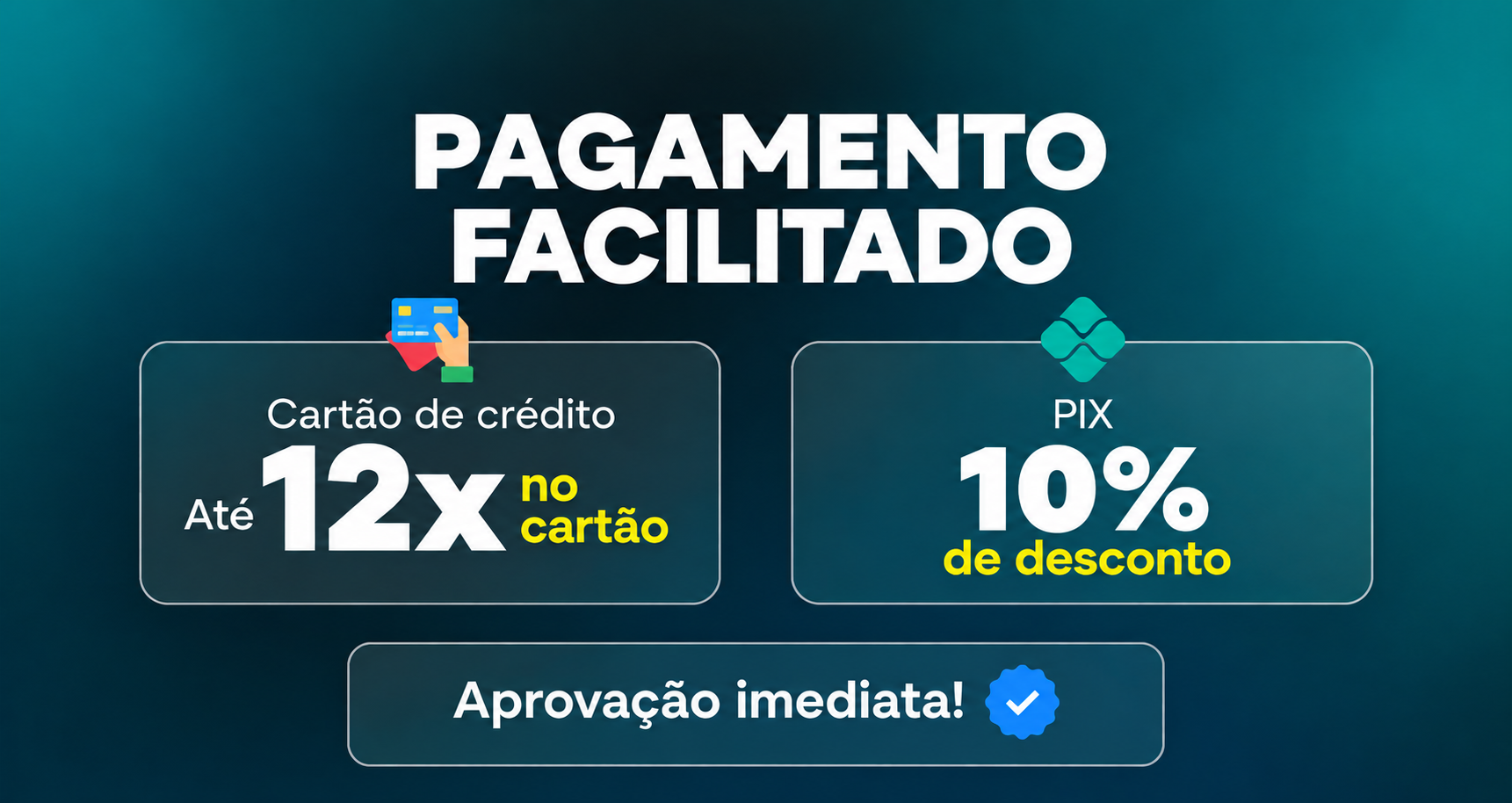 Pagamento facilitado: até 12x no cartão de crédito e 10% de desconto no Pix